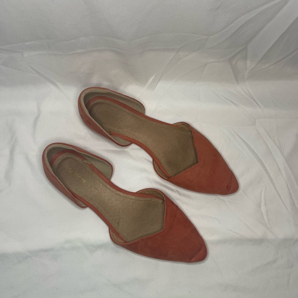 Peach Faux Suede Pointed Tow Flats